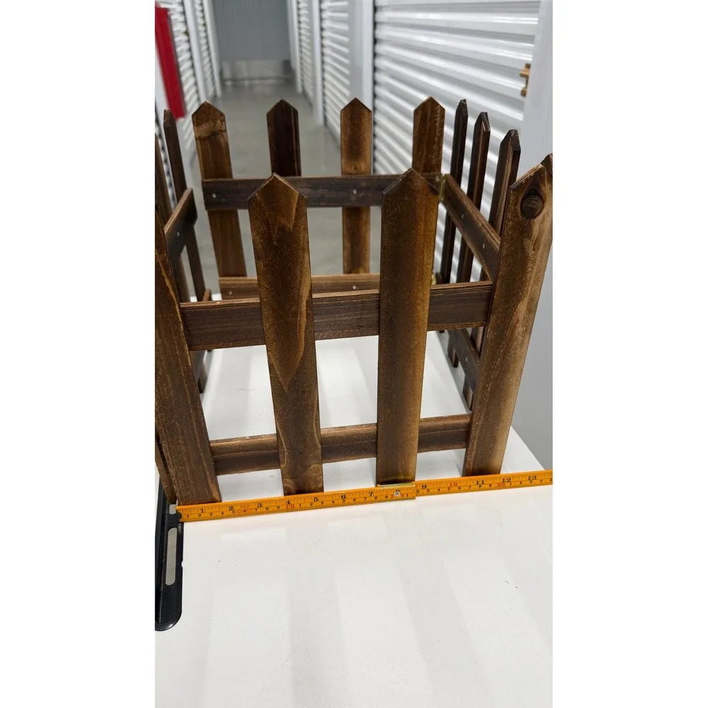 Rustic Brown Wood Picket Fence Tree Collar Square Planter Surround 12x12